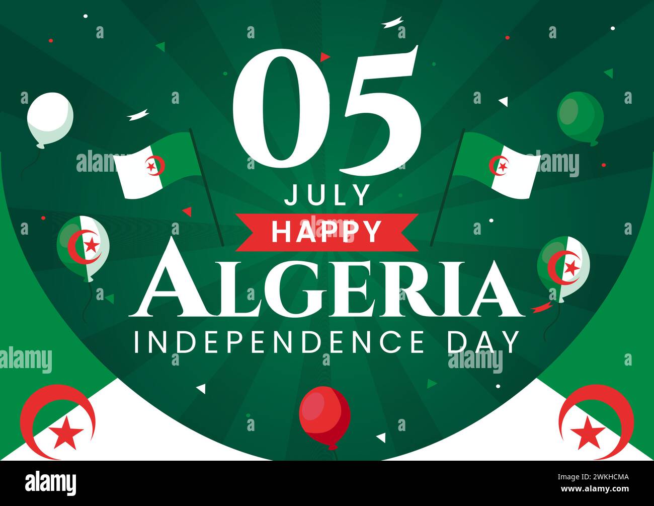Felice Algeria Independence Day illustrazione vettoriale con bandiera ondulata e mappa in National Holiday Flat Cartoon background Design Illustrazione Vettoriale