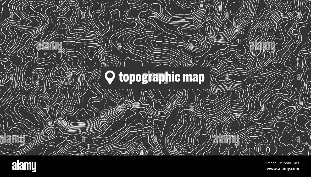 Mappa topografica con linee di contorno. Griglia del terreno geografico, altezza di rilievo. Schema del percorso di massa. Viaggi e navigazione, design cartografico Illustrazione Vettoriale