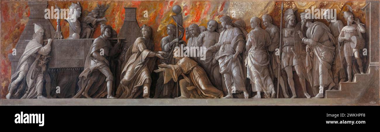 Andrea Mantegna, l'introduzione del culto di Cibele a Roma, pittura in colla su tela, 1505-1506 Foto Stock