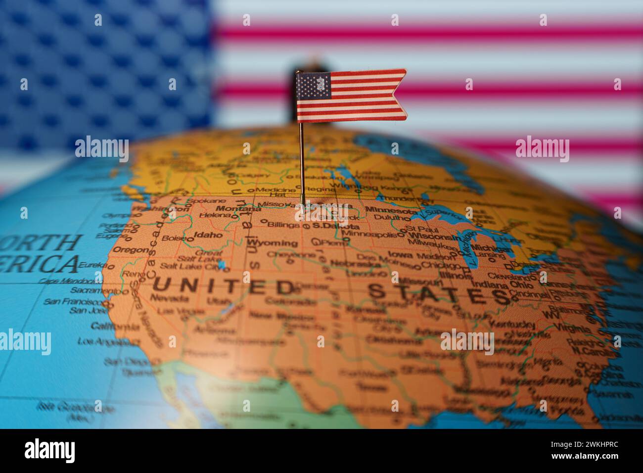 Mappa del globo politico bandiera nazionale degli Stati Uniti d'America. Bandiera nazionale degli Stati Uniti. Elezioni presidenziali NEGLI STATI UNITI Foto Stock