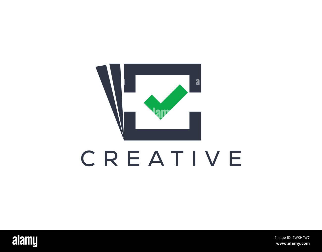 Modello vettoriale logo con segno di spunta documento creativo e minimo. Logo di controllo carta astratta. Logo Work Done Illustrazione Vettoriale