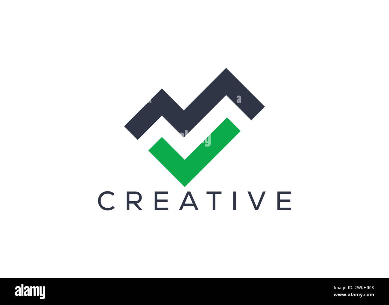 Modello vettoriale del logo Hill check mark creativo e minimale. Logo abstract Mountain check Illustrazione Vettoriale