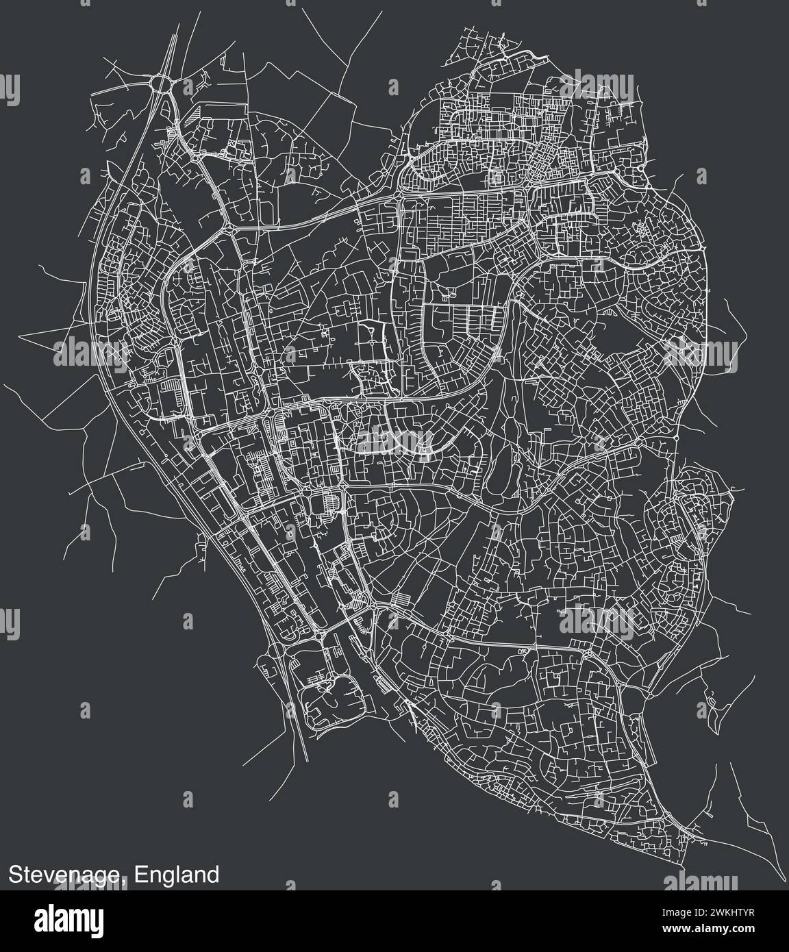 Mappa stradale della città britannica di STEVENAGE, INGHILTERRA Illustrazione Vettoriale