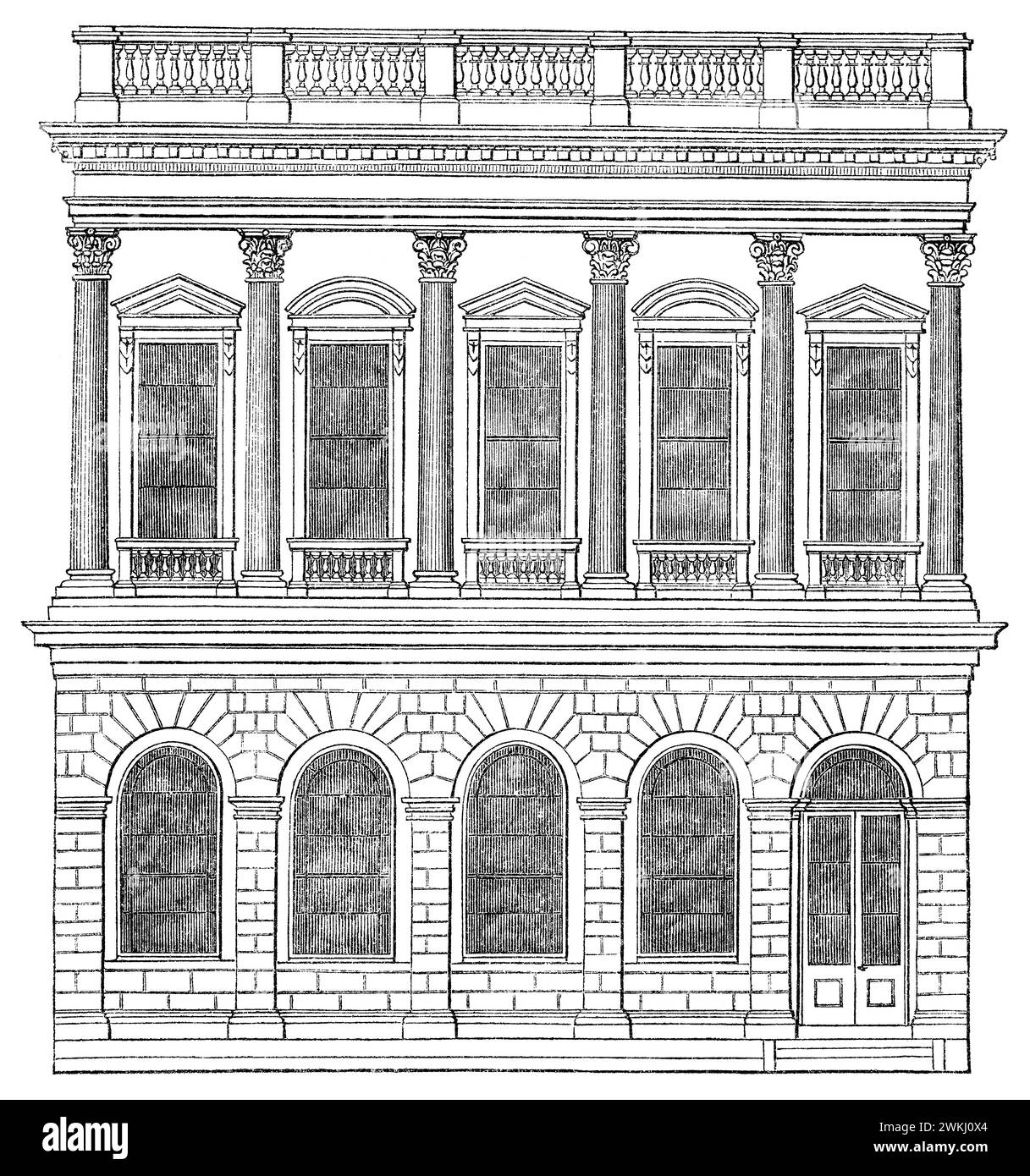 Incisione vintage 1854 di Arthur's Clubhouse, St James's Street, Londra. Ora sede del Carlton Club. Foto Stock