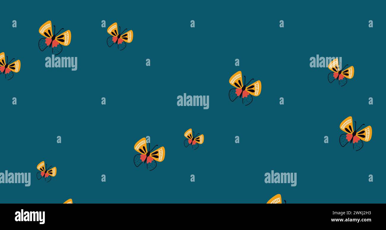 Immagine della farfalla arancione in movimento ipnotico su sfondo blu Foto Stock