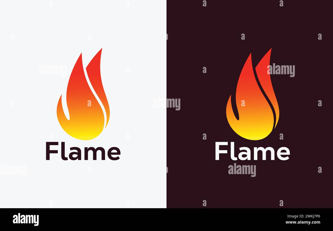 Modello vettoriale minimalista con logo Fire Flame. Moderno e colorato vettore Fire Flame. Stemma, logo interno. Illustrazione Vettoriale