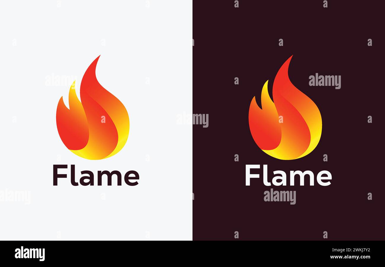 Modello vettoriale minimalista con logo Fire Flame. Moderno e colorato vettore Fire Flame. Stemma, logo interno. Illustrazione Vettoriale