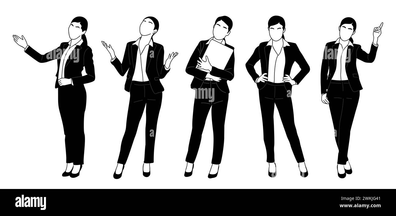 Set di Business donna carattere in diverse pose Illustrazione Vettoriale