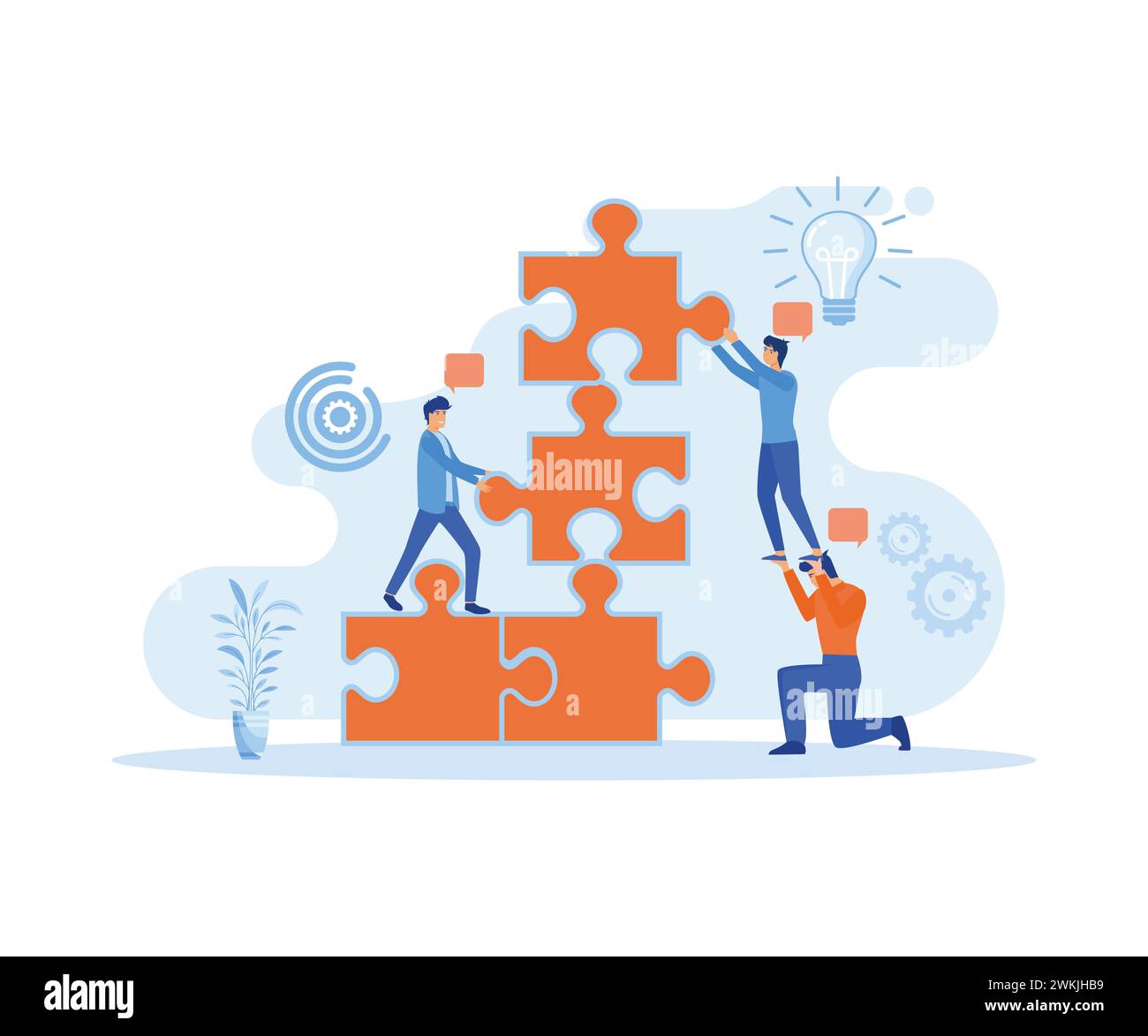 Lavoro di squadra e team building, organizzazione aziendale e partnership, risoluzione dei problemi, soluzione creativa. illustrazione moderna vettoriale piatta Illustrazione Vettoriale