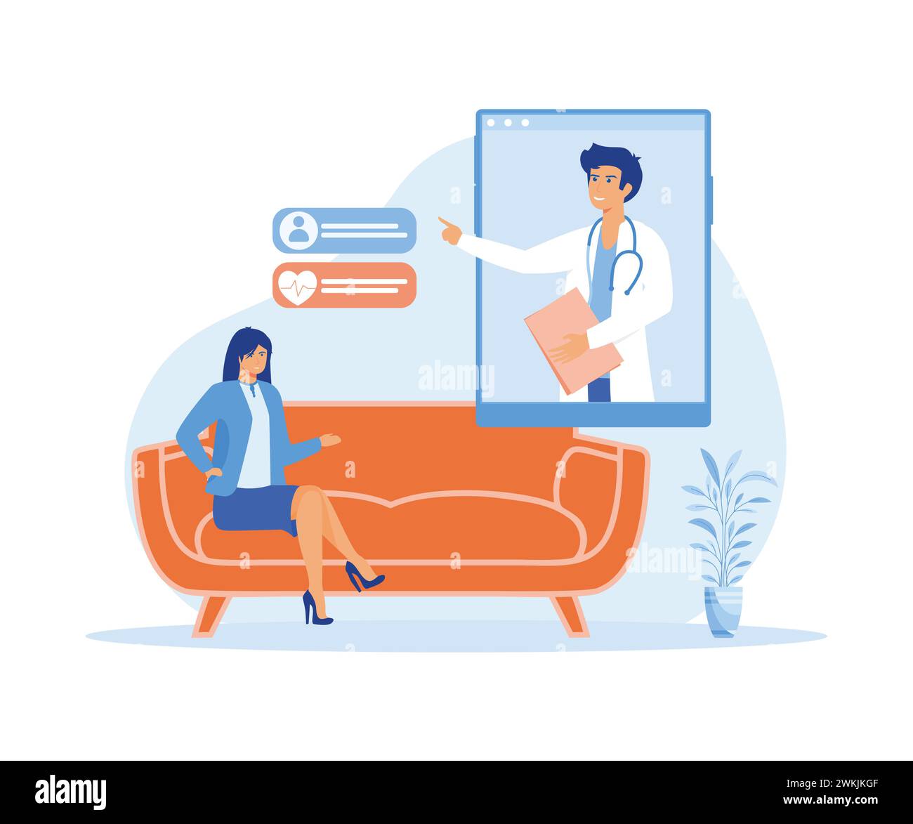 Cartelle cliniche elettroniche e servizi medici online. illustrazione moderna vettoriale piatta Illustrazione Vettoriale