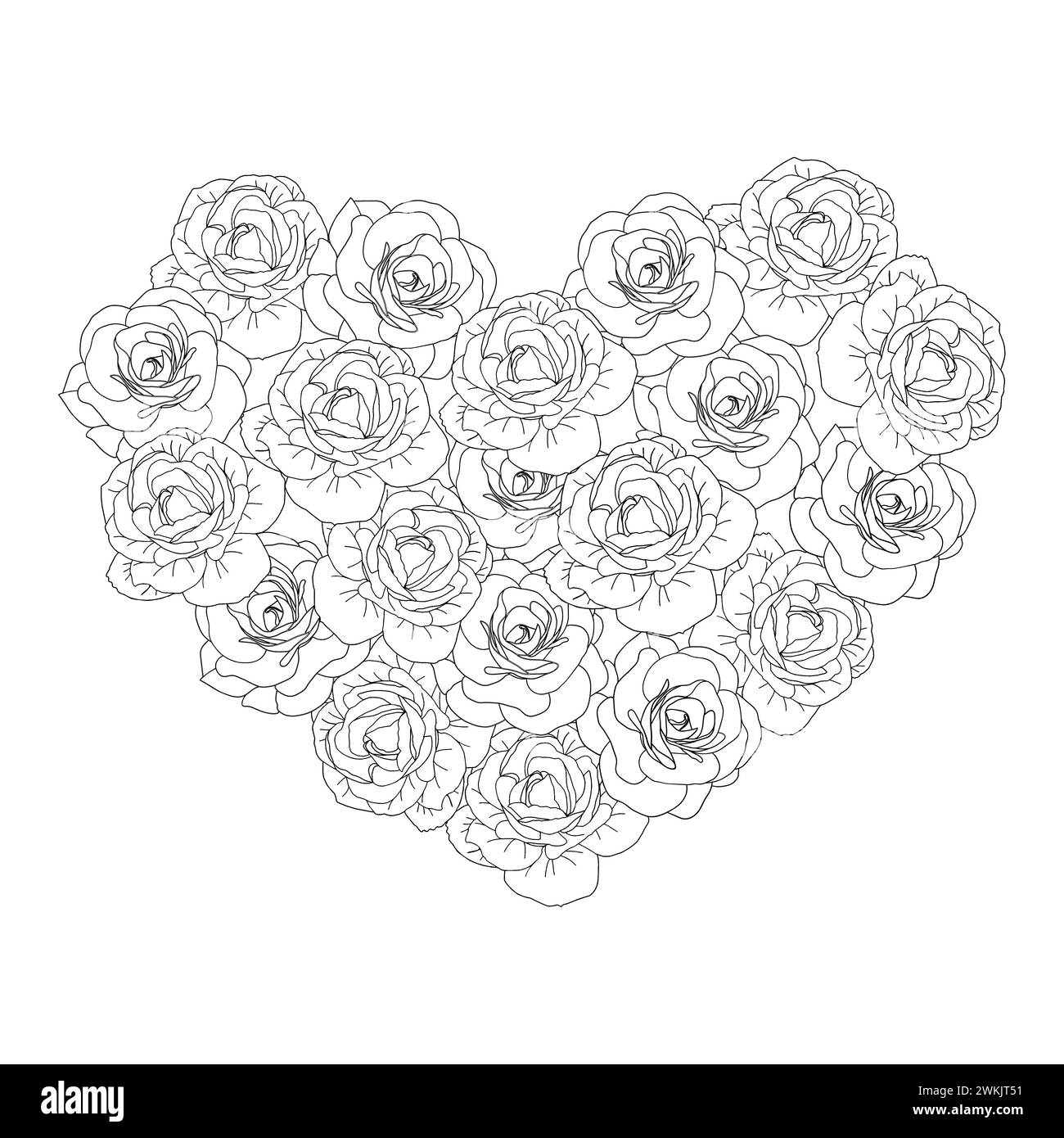 Sfondo primavera line art cuori di fiori di camelia, elementi floreali disegnati a mano per San Valentino. Illustrazioni vettoriali per carte o inviti, colori Illustrazione Vettoriale