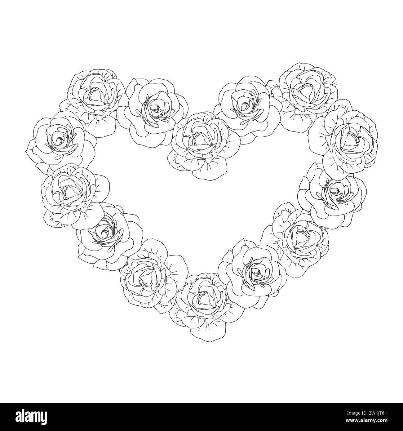 Sfondo primavera line art cuori di fiori di camelia, elementi floreali disegnati a mano per San Valentino. Illustrazioni vettoriali per carte o inviti, colori Illustrazione Vettoriale