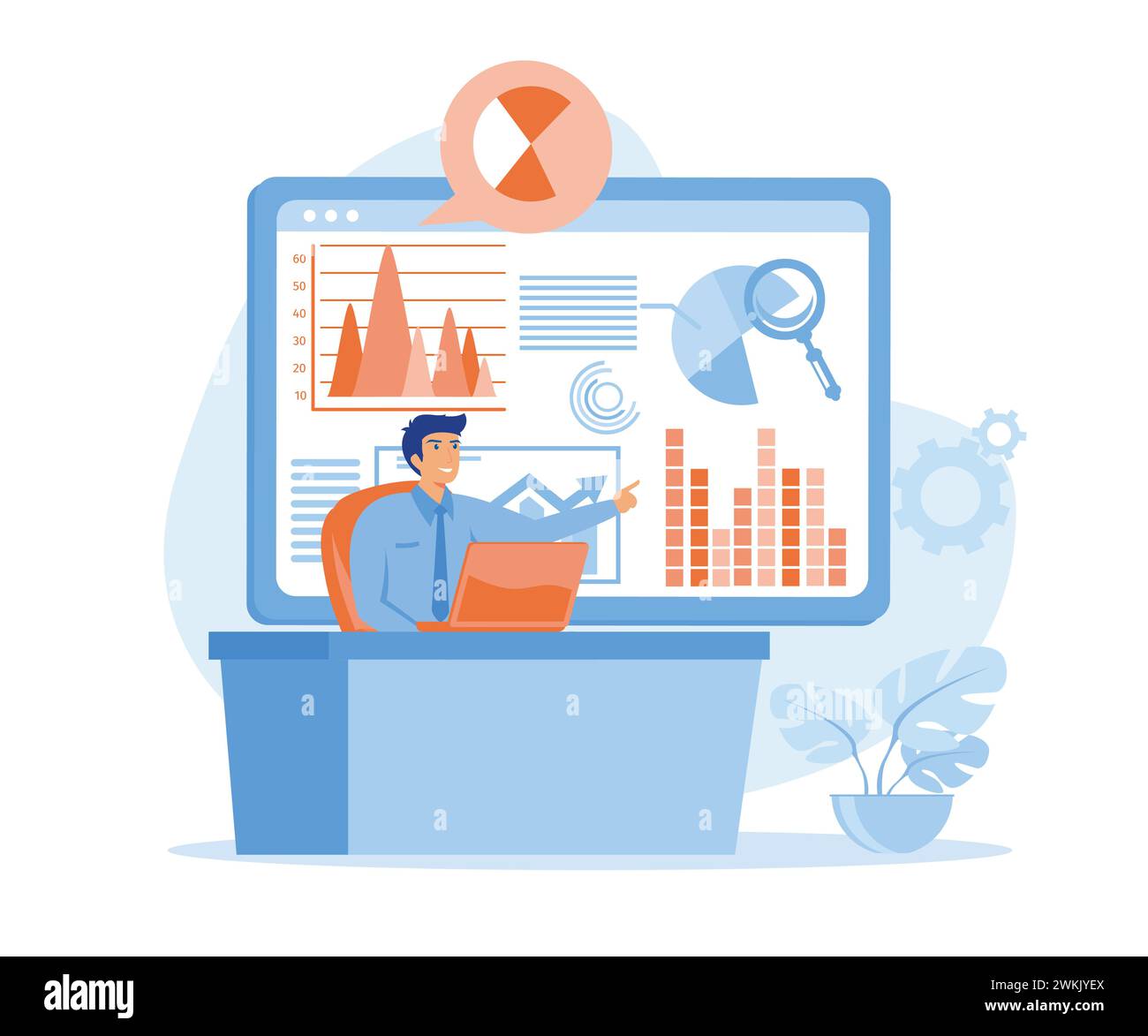 Business basato sui dati. Strategia globale, nuovo modello economico, processo decisionale affidabile metafora astratta. illustrazione moderna vettoriale piatta Illustrazione Vettoriale