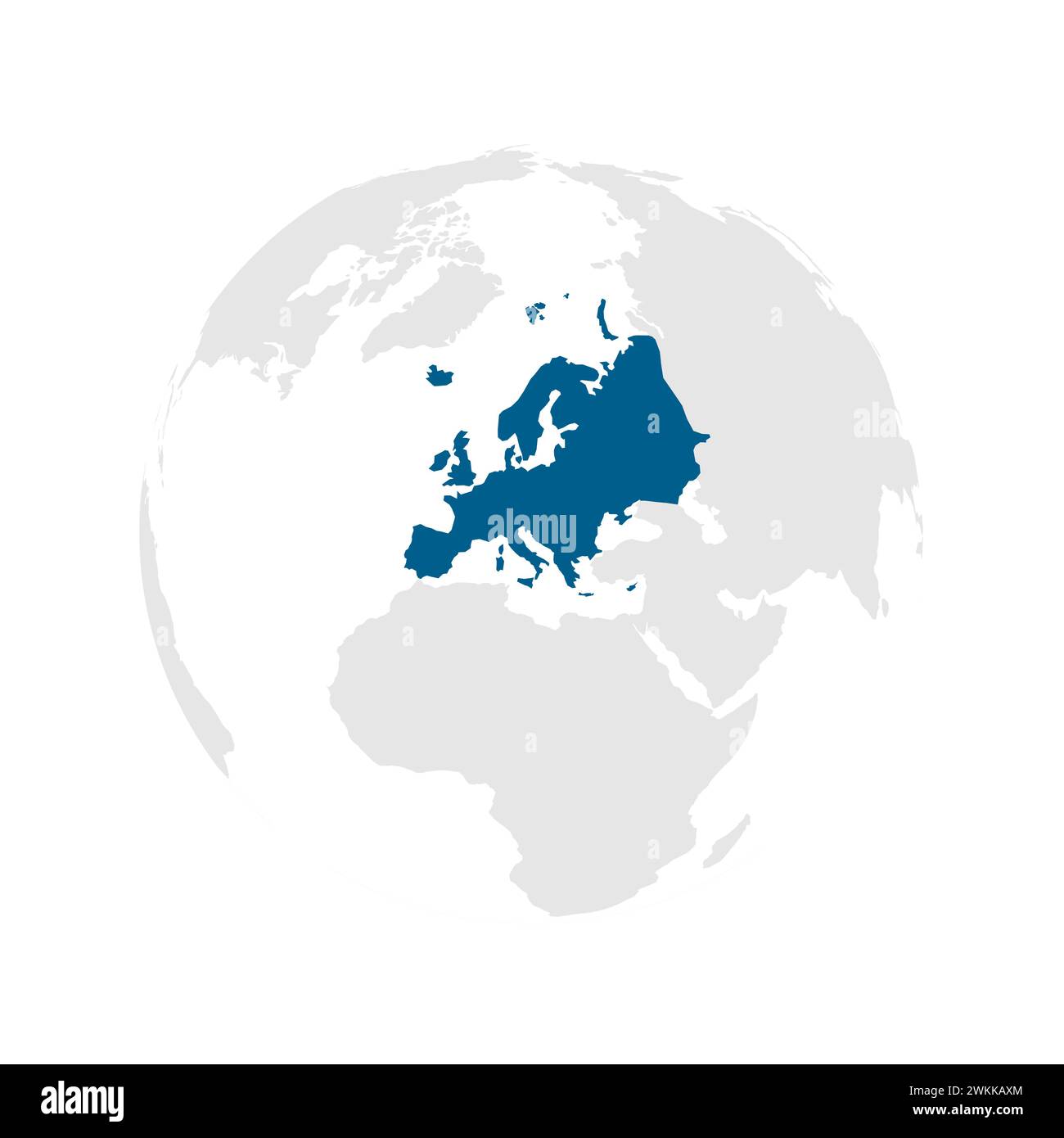 Europa continente blu scuro evidenziata silhouette sul globo terrestre. Illustrazione vettoriale Illustrazione Vettoriale