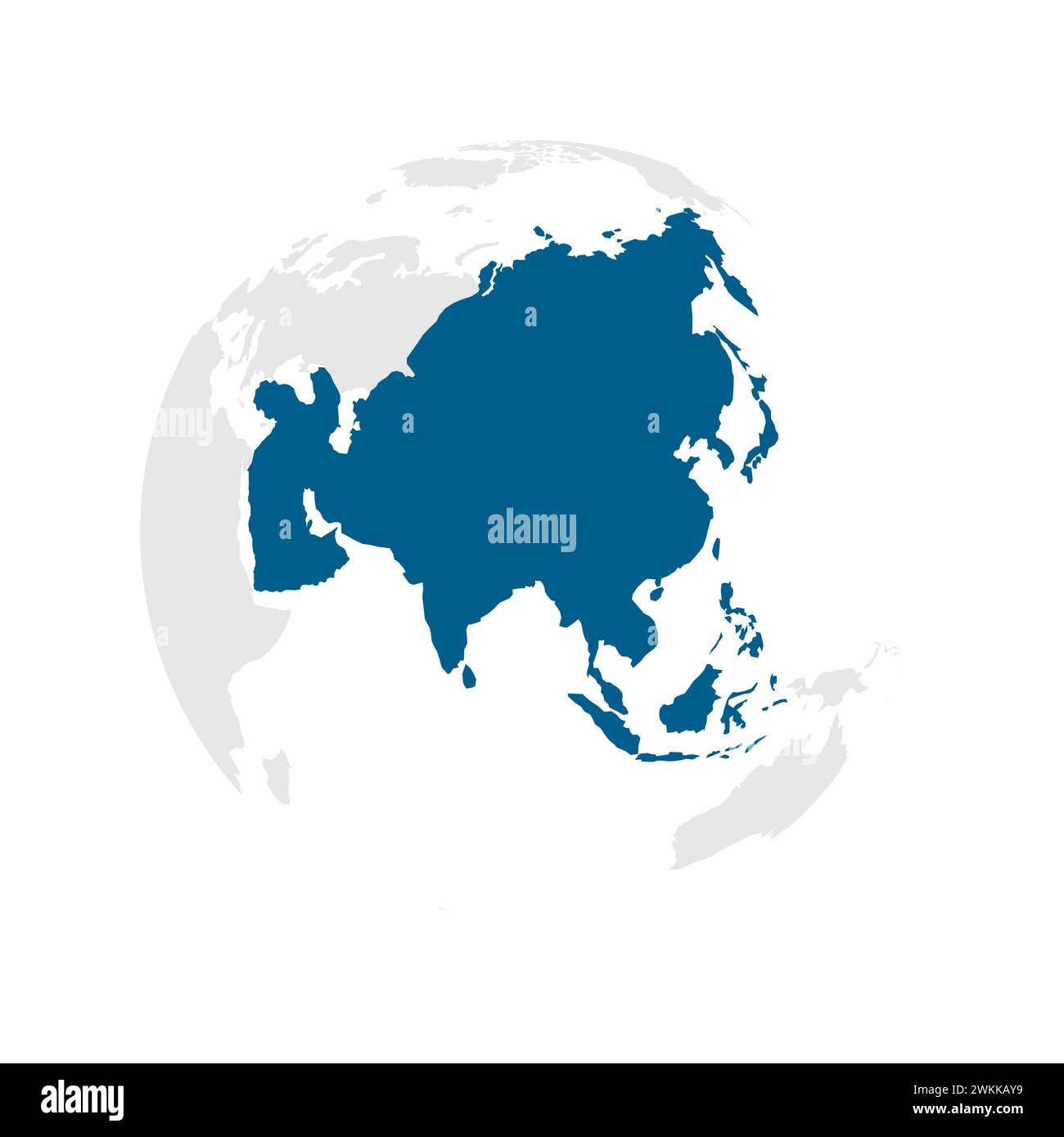 Asia Continent silhouette evidenziata blu scuro sul globo terrestre. Illustrazione vettoriale Illustrazione Vettoriale