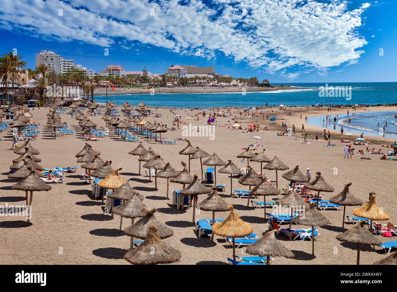 Playa de Las Americas, Spiaggia, Tenerife, Isole Canarie, Spagna. Foto Stock