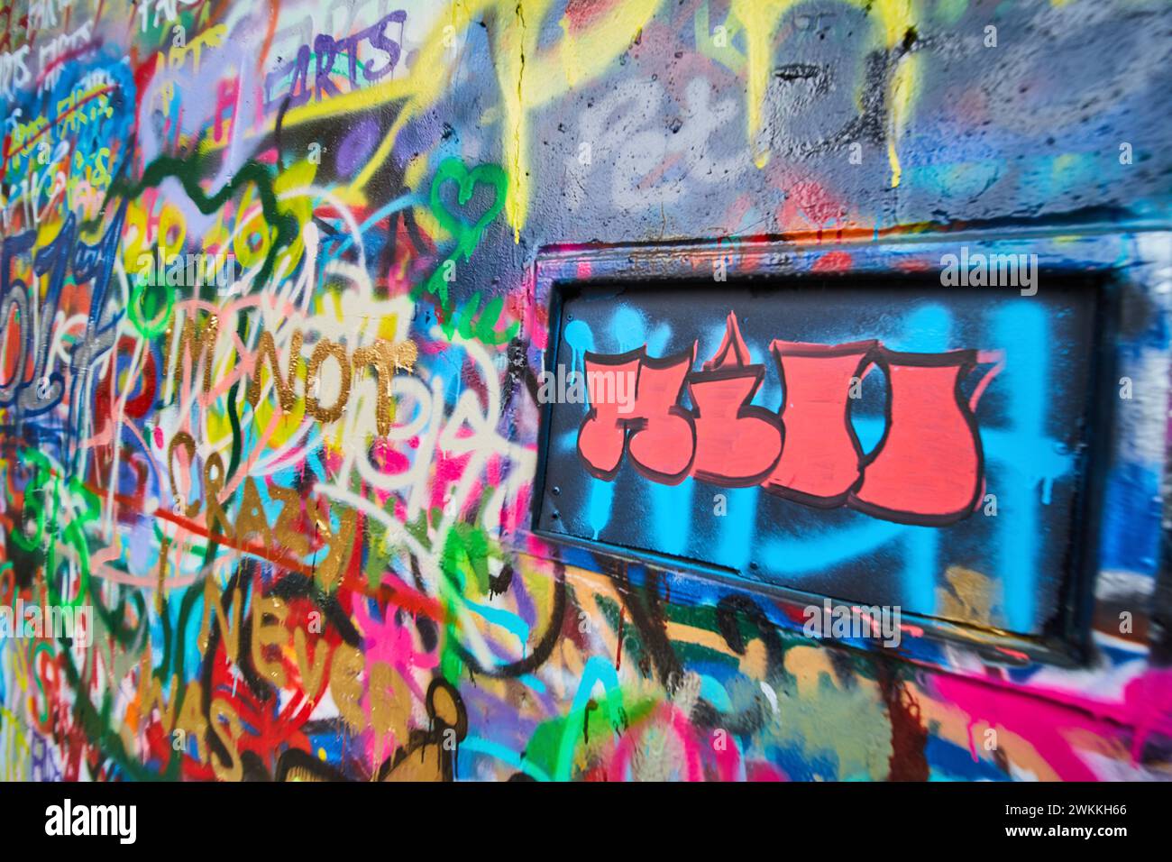 Vivace arte dei graffiti urbani nel vicolo - Ann Arbor Street Culture Foto Stock