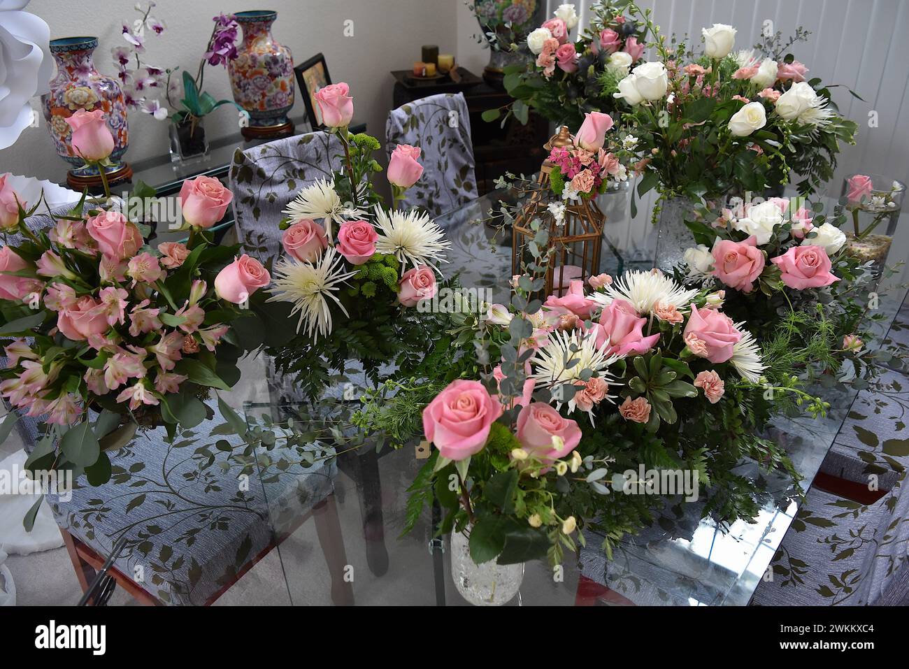 Esposizione di fiori per matrimoni Foto Stock