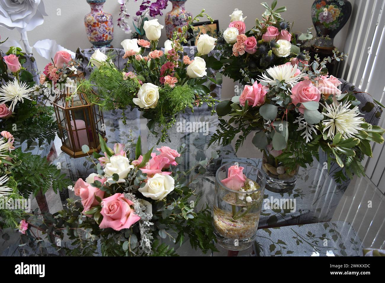 Esposizione di fiori per matrimoni Foto Stock