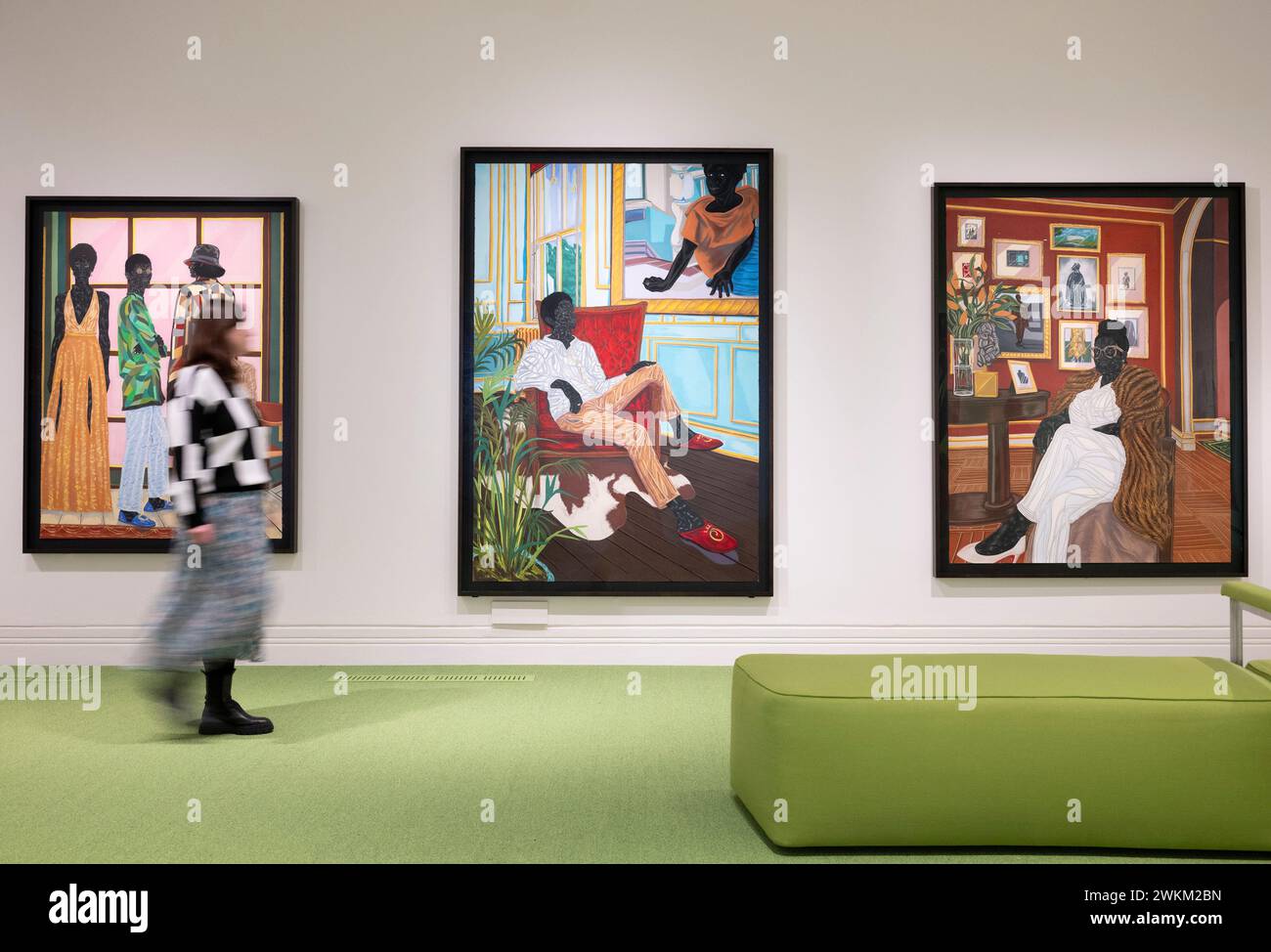 National Portrait Gallery, Londra, Regno Unito. 21 febbraio 2024. The Time is Always Now: Gli artisti Reframe the Black Figure mettono in mostra il lavoro di 22 artisti contemporanei della diaspora africana e mettono in evidenza il loro uso di figure per illuminare la ricchezza e la complessità della vita nera, dal 22 febbraio al 19 maggio 2024. Immagine: Opere di Toyin Ojih Odutola. Crediti: Malcolm Park/Alamy Foto Stock