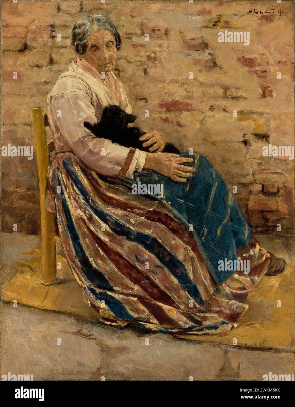 Una vecchia donna con gatto; Max Liebermann (tedesco, 1847 - 1935); 1878; olio su tela; 96,5 x 74,9 cm (38 x 29 1/2 poll.); 87.PA.6 Foto Stock