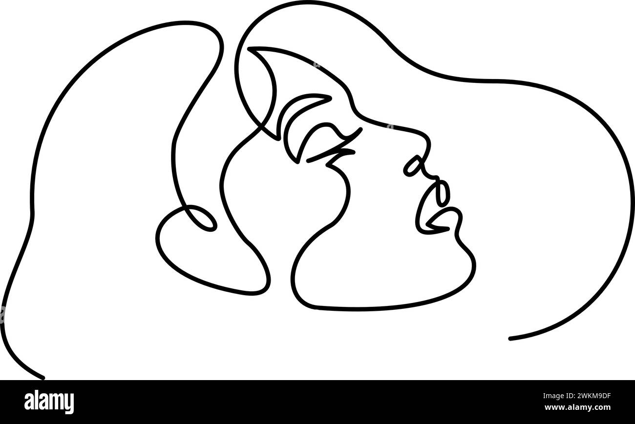 Profilo astratto della faccia di una donna, disegno di una linea. Profilo disegnato a mano Illustrazione Vettoriale