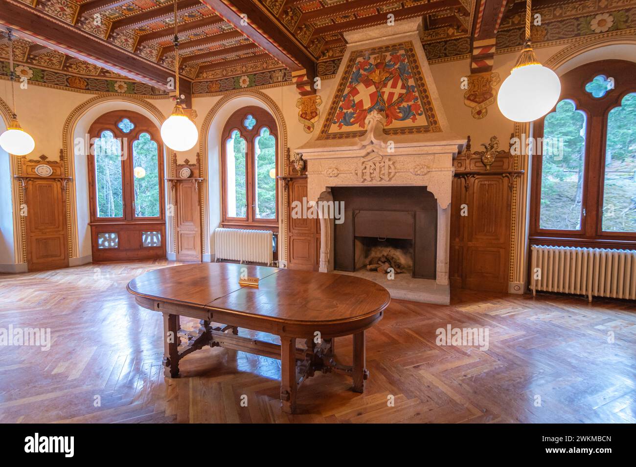 Castel Savoia (francese Château Savoia) villa ottocentesca in stile eclettico situata a Gressoney-Saint-Jean, in Valle d'Aosta commissionata dal 1782 al 1788 Foto Stock