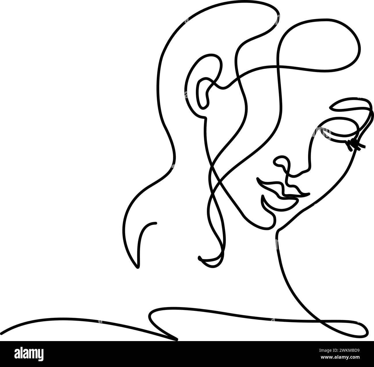 Faccia astratta di una donna. Profilo disegnato a mano Illustrazione Vettoriale