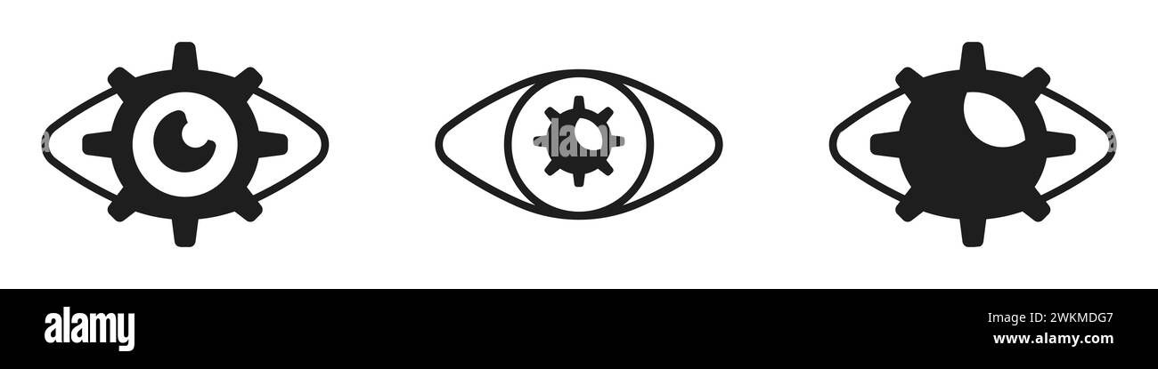 Set di icone dell'intelligenza artificiale adattiva. Vettore vista ricerca. Set di logo della vista lavoro. Illustrazione Vettoriale