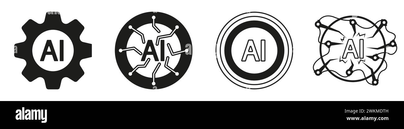 Set di icone Web ai. Logo di apprendimento automatico. Loghi cibernetici futuristici. Illustrazione vettoriale AI. Illustrazione Vettoriale