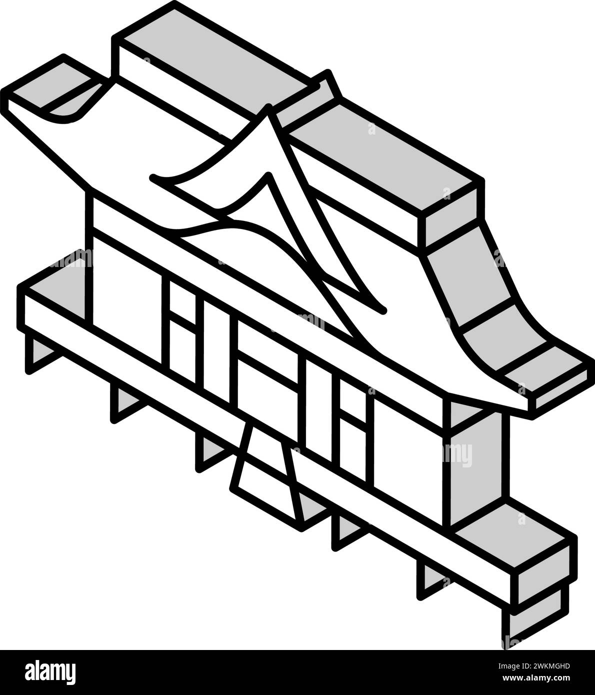 costruzione del santuario shintoismo icona isometrica illustrazione vettoriale Illustrazione Vettoriale