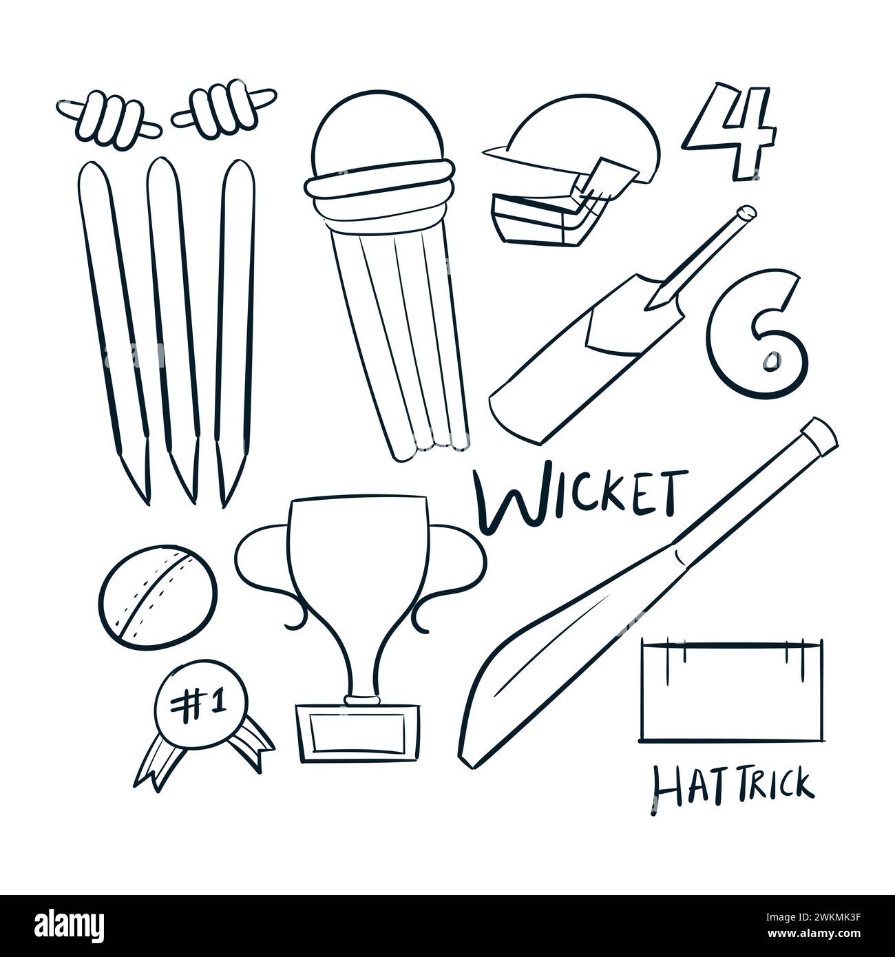 Illustrazione del vettore Cricket icona del vettore icona dello sport Cricket icone dello script Doodle Illustrazione Vettoriale