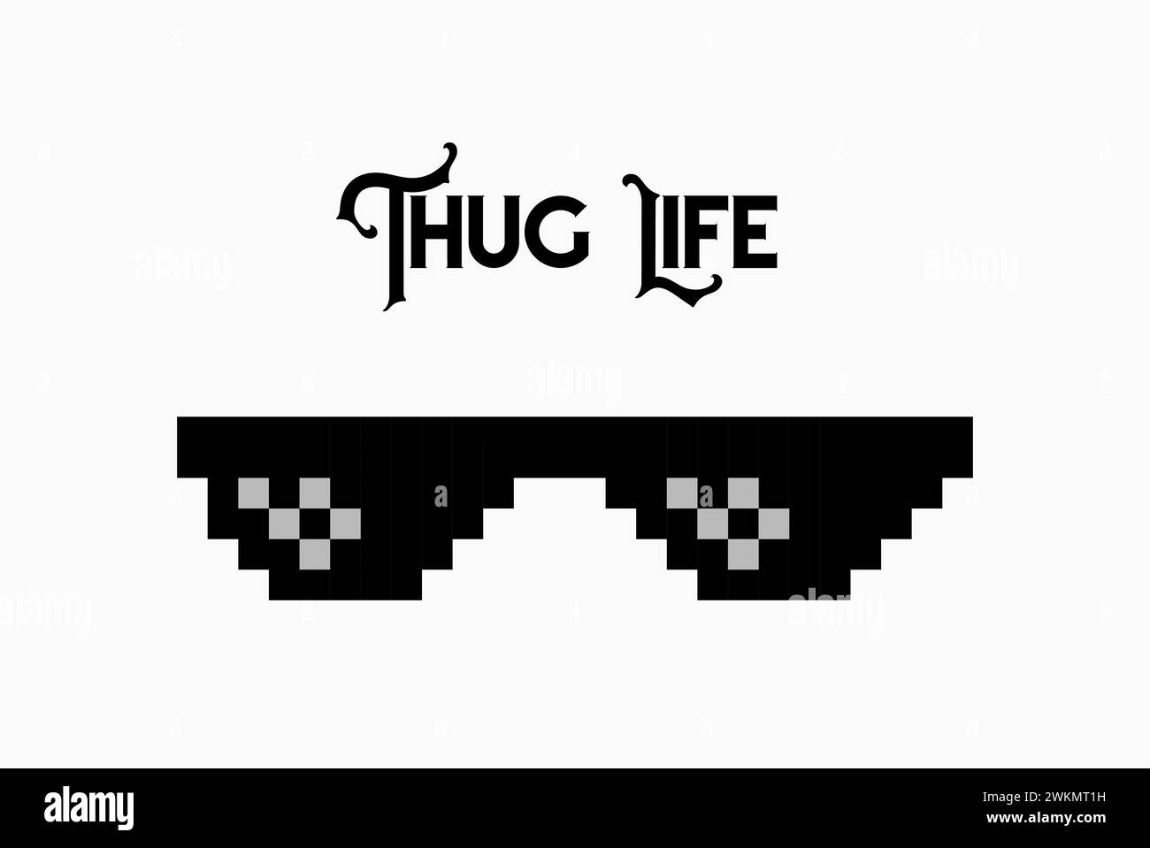 Icona dei pixel dei meme Thug Life. Occhiali da sole icona hip hop scherzo scherzo scherzare la vita dei teppisti Illustrazione Vettoriale