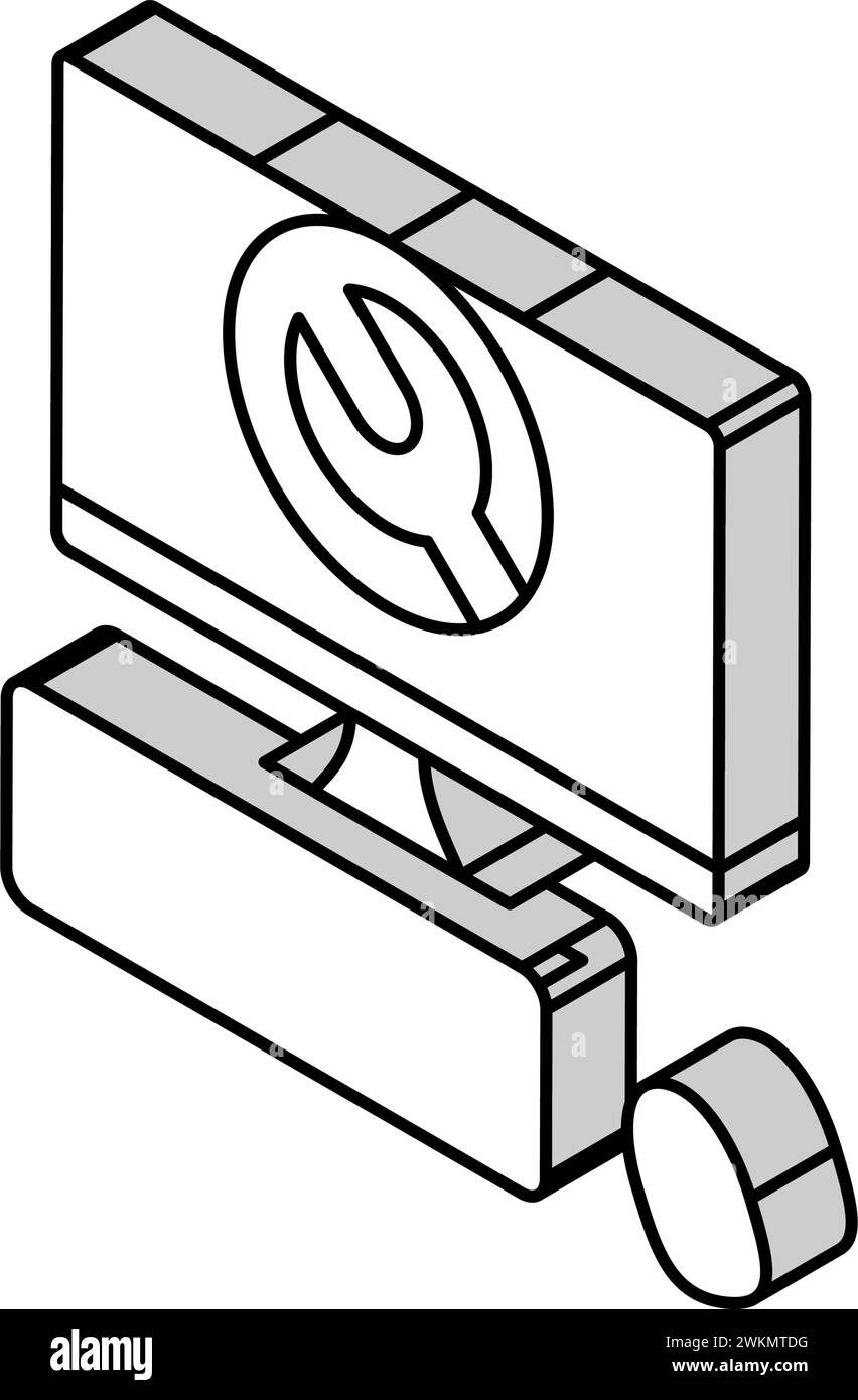 risoluzione dei problemi immagine vettoriale dell'icona isometrica del computer di riparazione pc Illustrazione Vettoriale