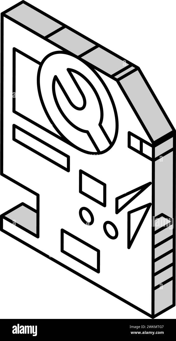 illustrazione vettoriale dell'icona isometrica del computer di riparazione della scheda madre Illustrazione Vettoriale