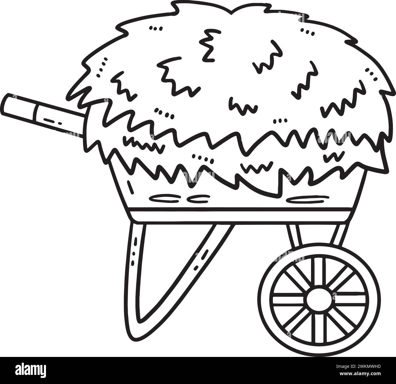 Carriola Hay Isolated Coloring Page per bambini Illustrazione Vettoriale