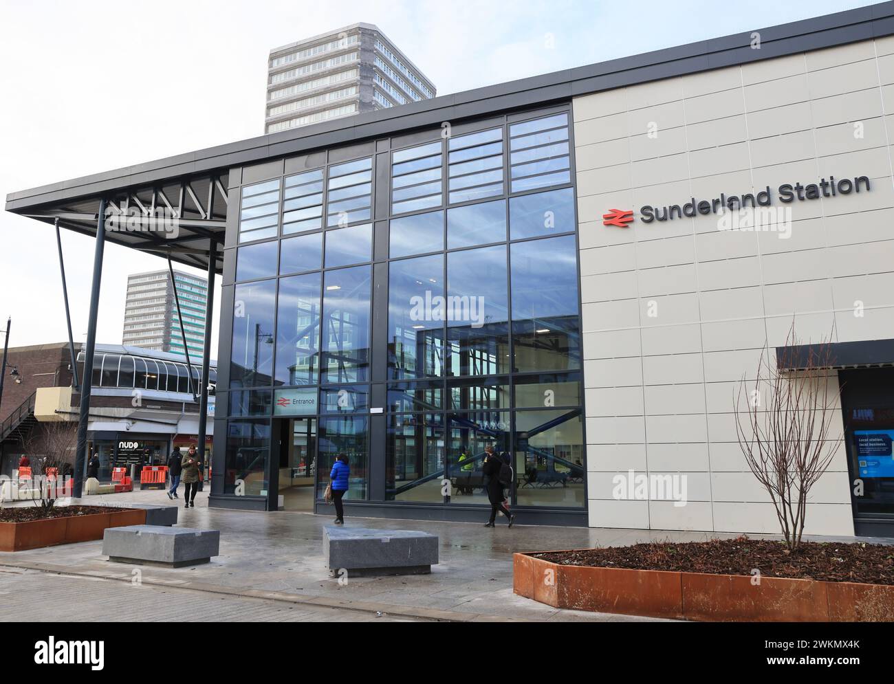 La nuova stazione ferroviaria di Sunderland, nel centro della città, a Tyne & Wear, ne Inghilterra, Regno Unito Foto Stock