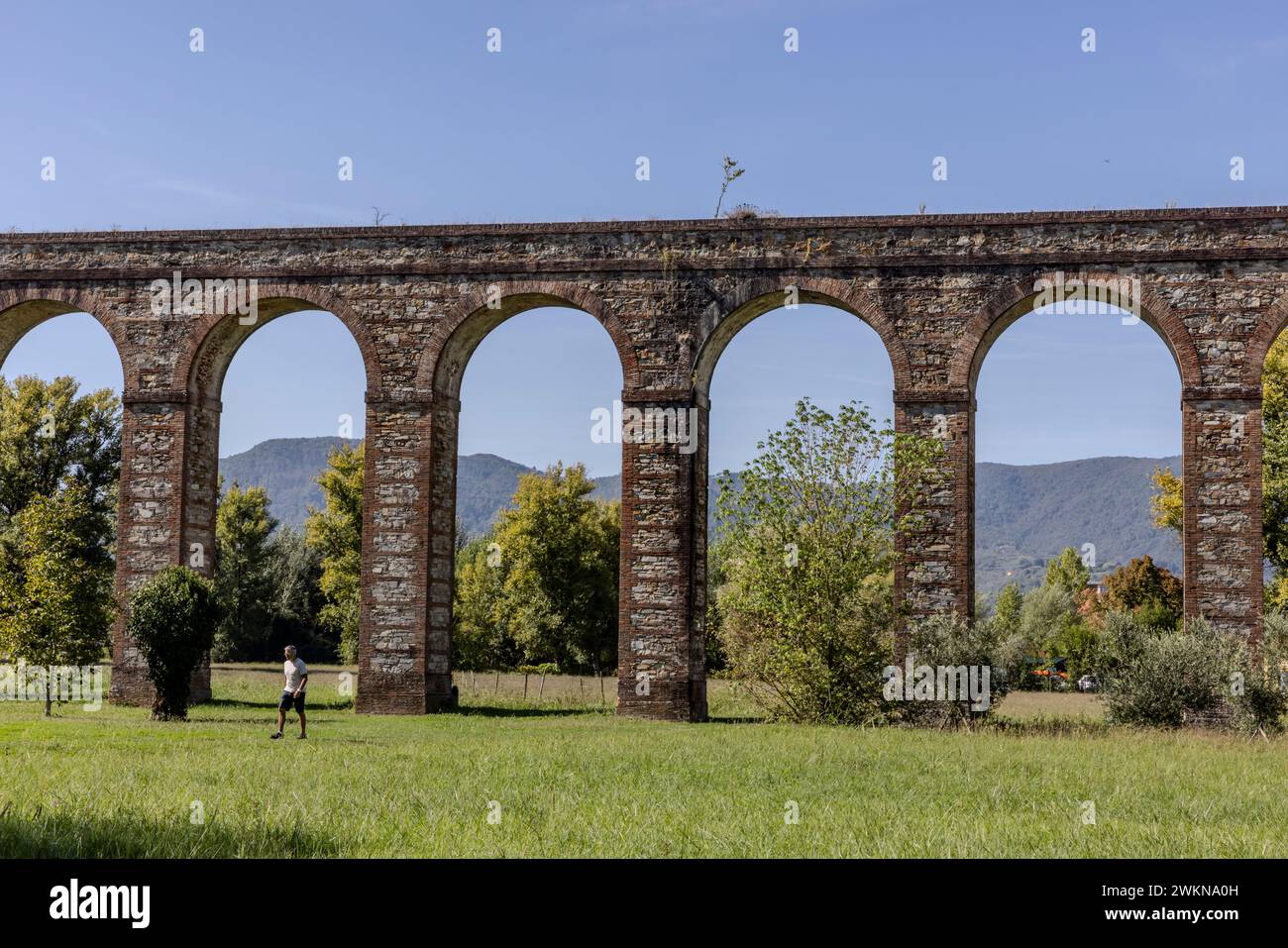 L'Acquedotto di Nottolini è un acquedotto e punto di riferimento vicino a Lucca, in Italia. La struttura ottocentesca portava l'acqua a Lucca dalle montagne e dal serv Foto Stock