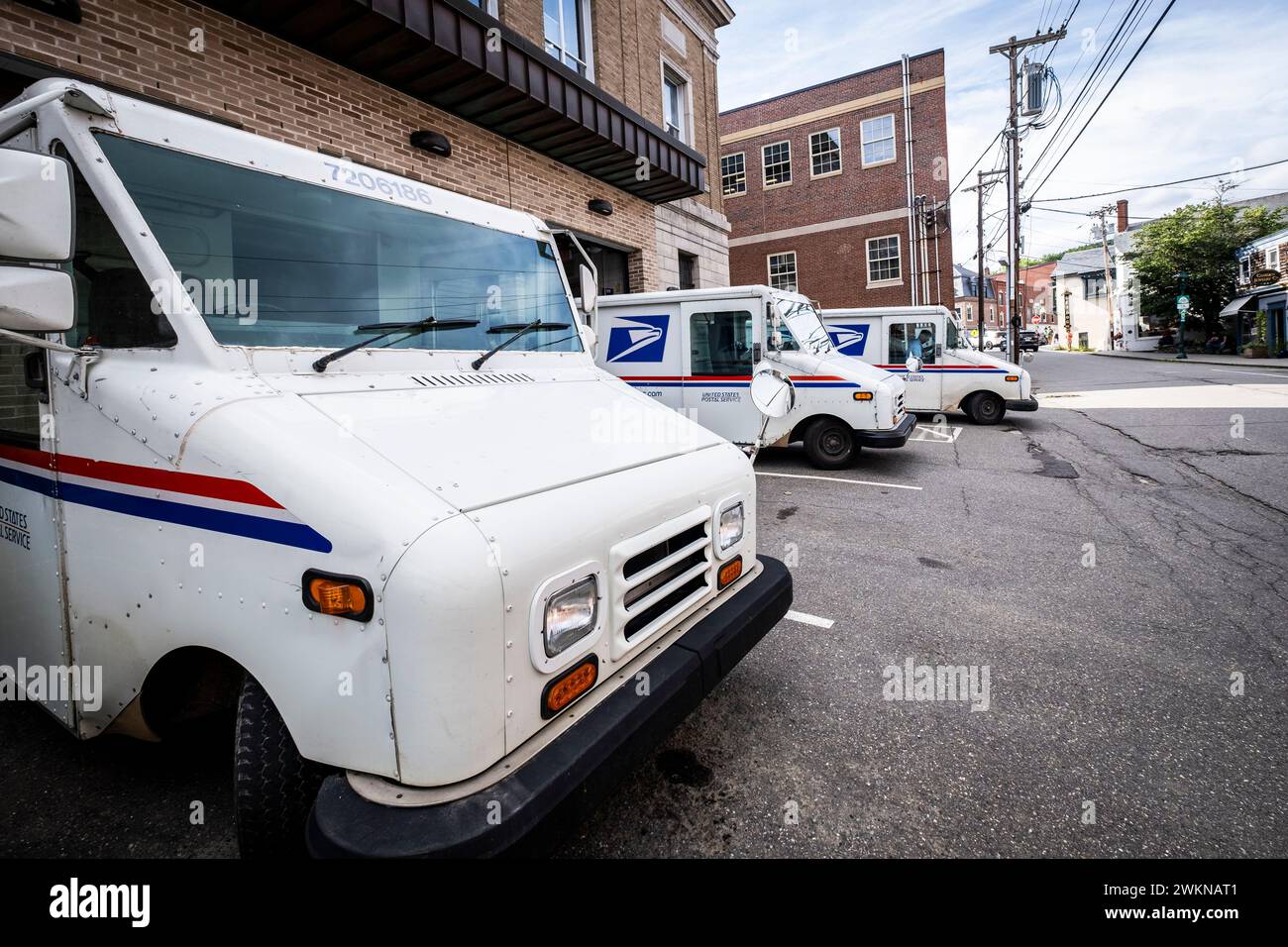 Camion del servizio postale DEGLI STATI UNITI a Camden, Maine, Stati Uniti Foto Stock