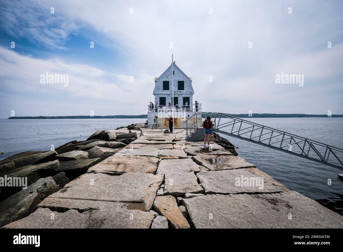 Faro di Rockland Harbor Breakwater, Maine, Stati Uniti Foto Stock