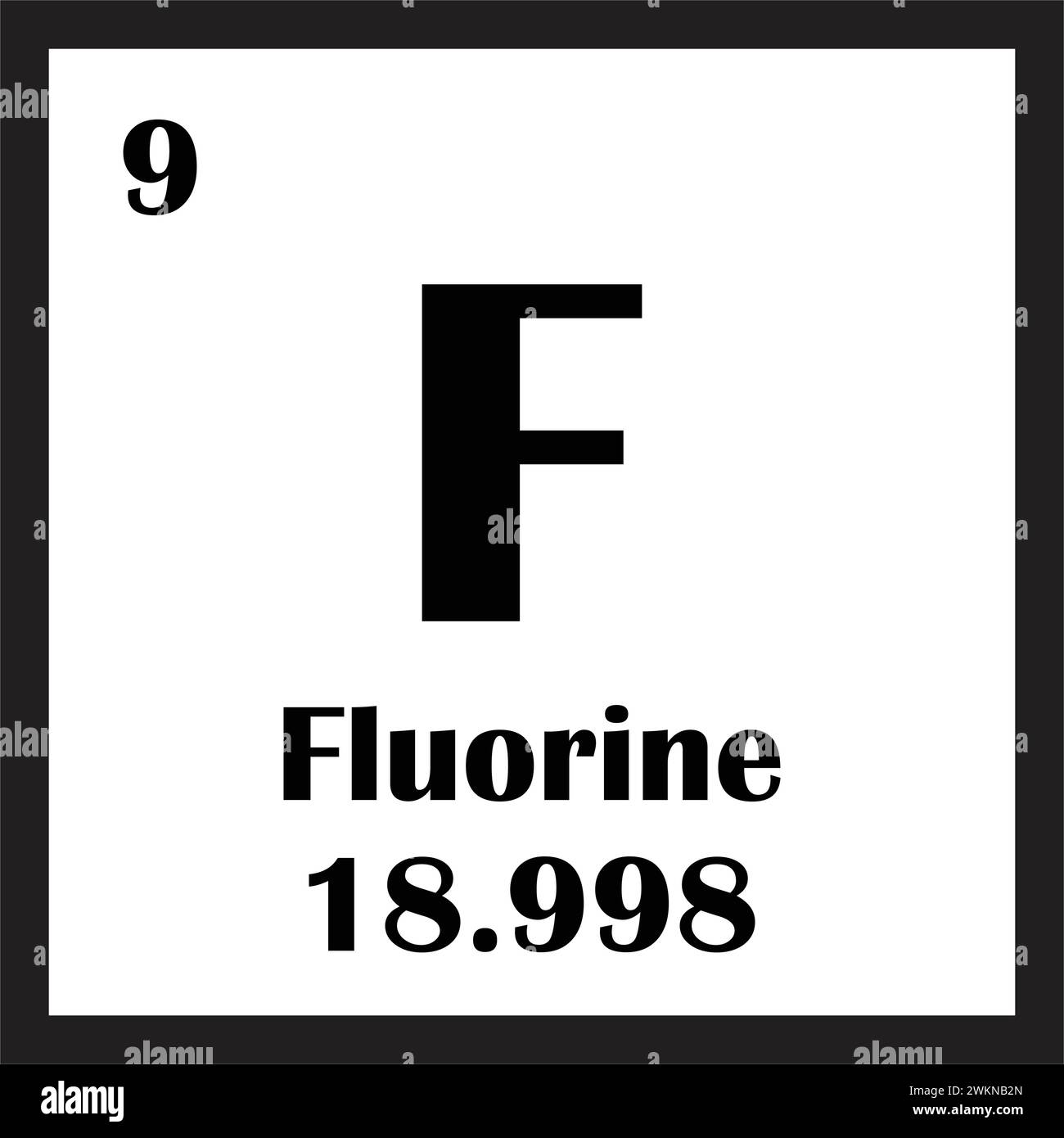 Disegno dell'illustrazione vettoriale dell'icona dell'elemento chimico del fluoro Illustrazione Vettoriale