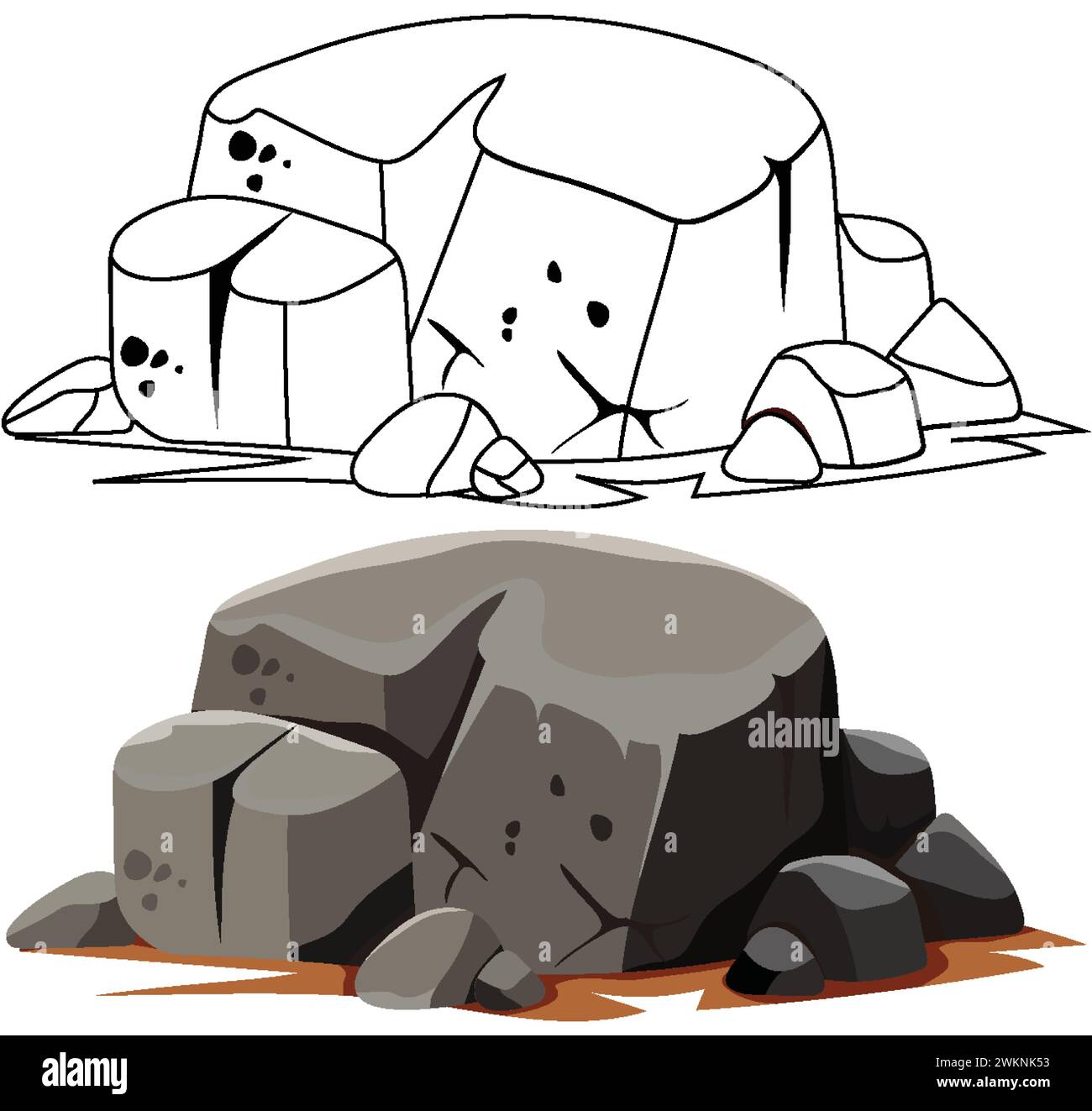 Due illustrazioni di rocce con espressioni umane. Illustrazione Vettoriale