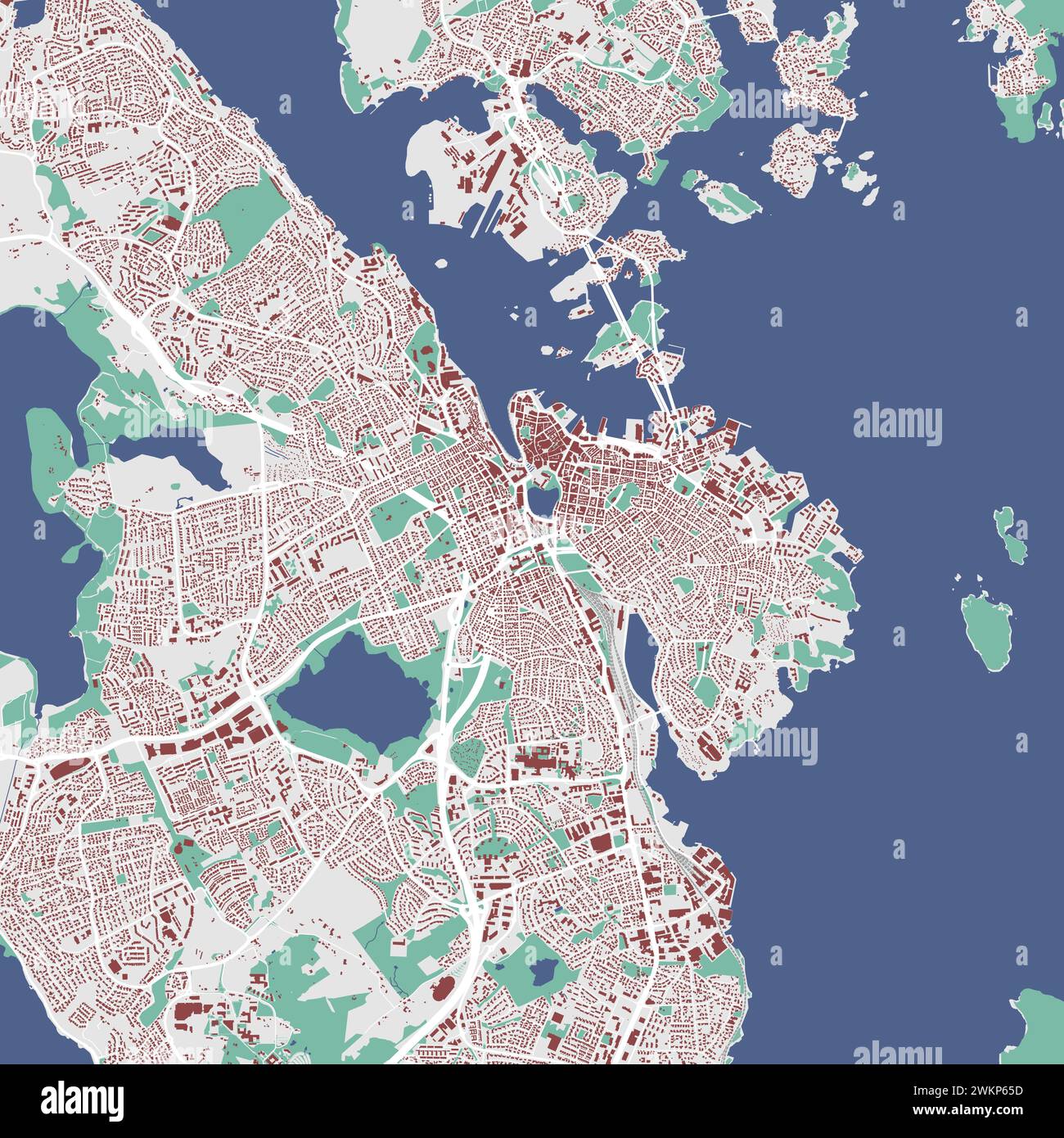 Mappa di Stavanger, Norvegia. Mappa stradale vettoriale della città, area municipale. Illustrazione Vettoriale