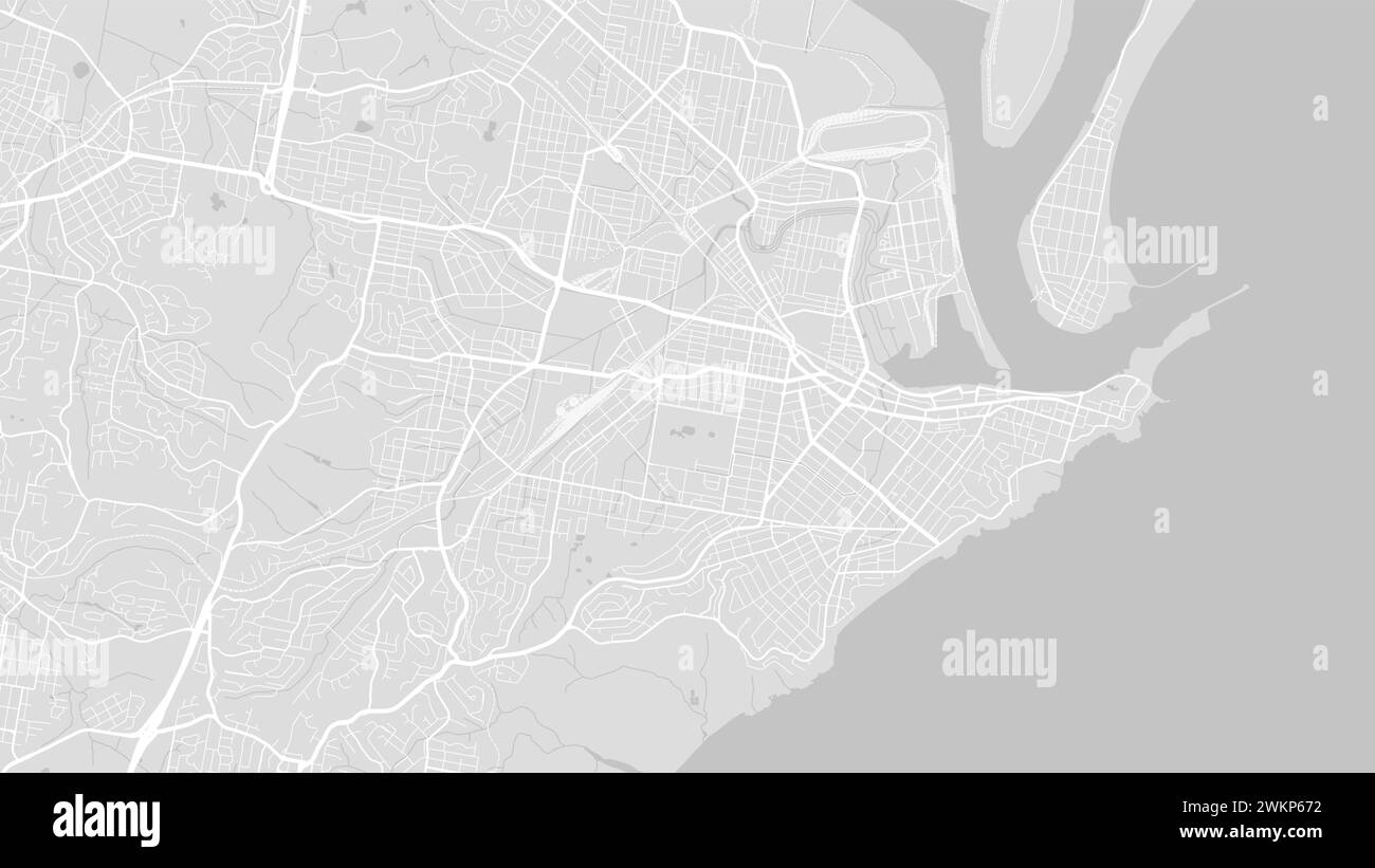 Sfondo mappa di Newcastle, Australia, poster bianco e grigio chiaro della città. Mappa vettoriale con strade e acqua. Proporzioni widescreen, design piatto digitale roa Illustrazione Vettoriale
