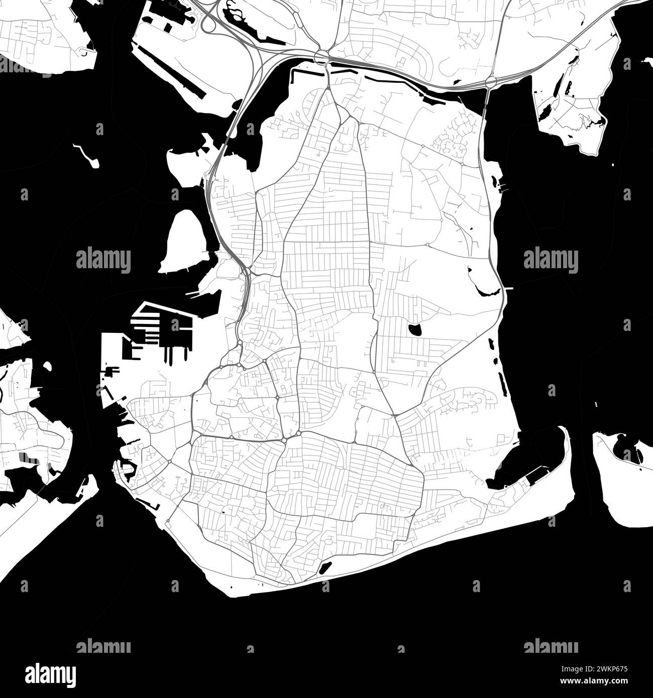 Mappa in bianco e nero di Portsmouth, Inghilterra Illustrazione Vettoriale