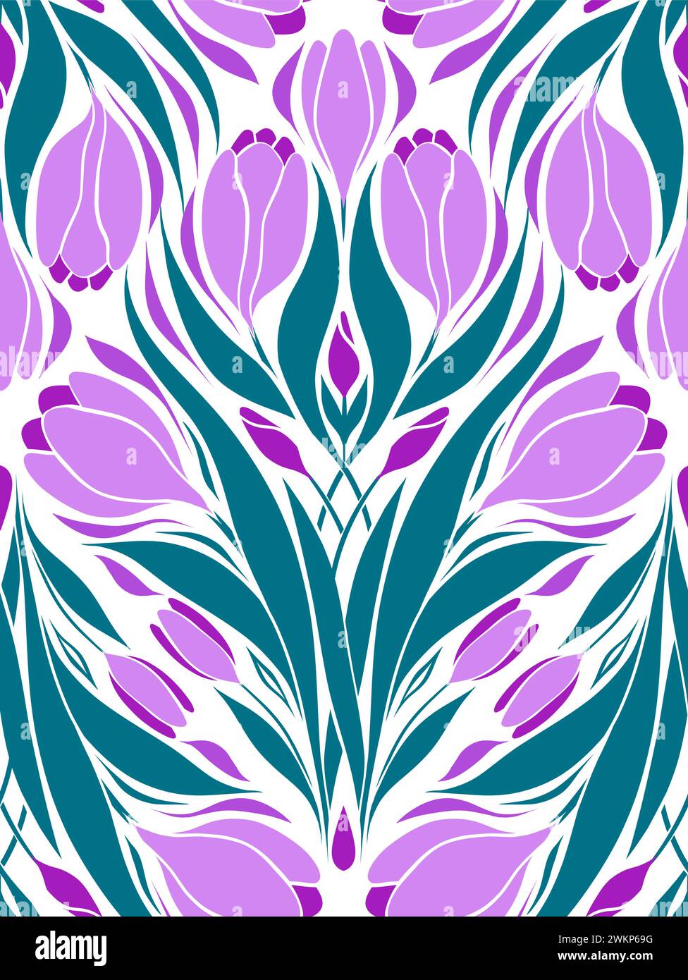 Ripetizione continua vettoriale con croci geometrici. Design della superficie con silhouette di fiori primaverili su sfondo bianco. Texture con bouquet floreale Illustrazione Vettoriale