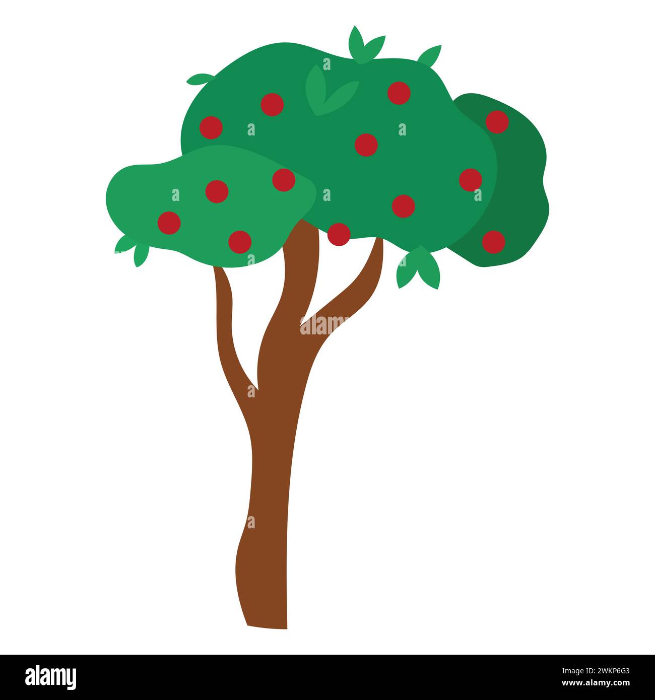 Mela con mele rosse mature. Illustrazione vettoriale in stile cartone animato. isolato su sfondo bianco. Illustrazione Vettoriale