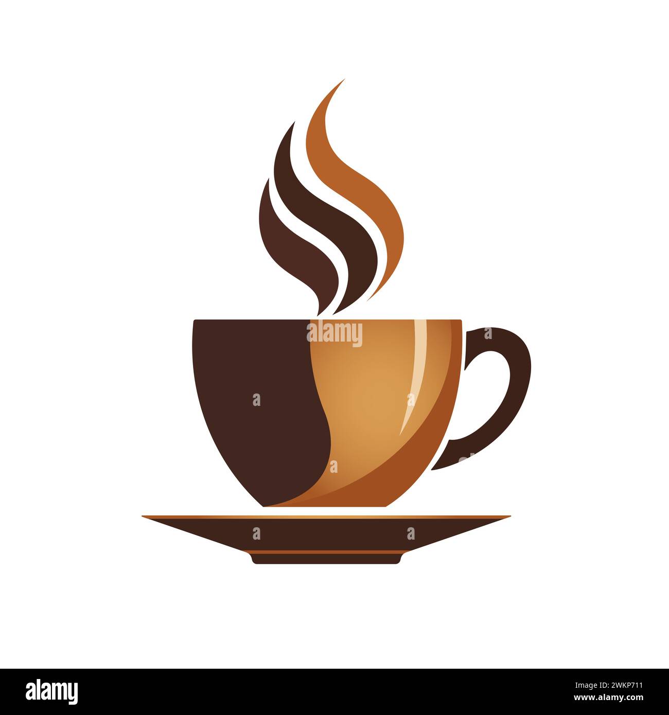 Logo vettoriale della tazza di caffè con fumo riccio Illustrazione Vettoriale