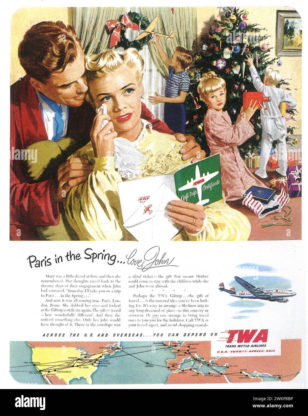 Annuncio a stampa 1950 TWA. Parigi in primavera... Foto Stock
