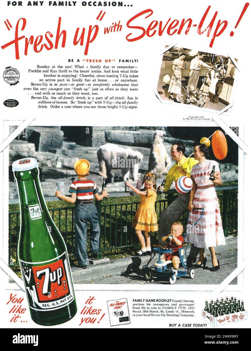 1950 annuncio a stampa 7UP. Nuovo con Seven Up. Foto Stock